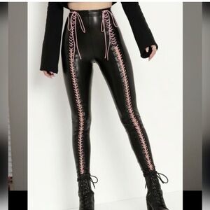 Blackmilk Traveler Lace up Leggings Faux Leather Sexy High Waist Stretchy‎ Large